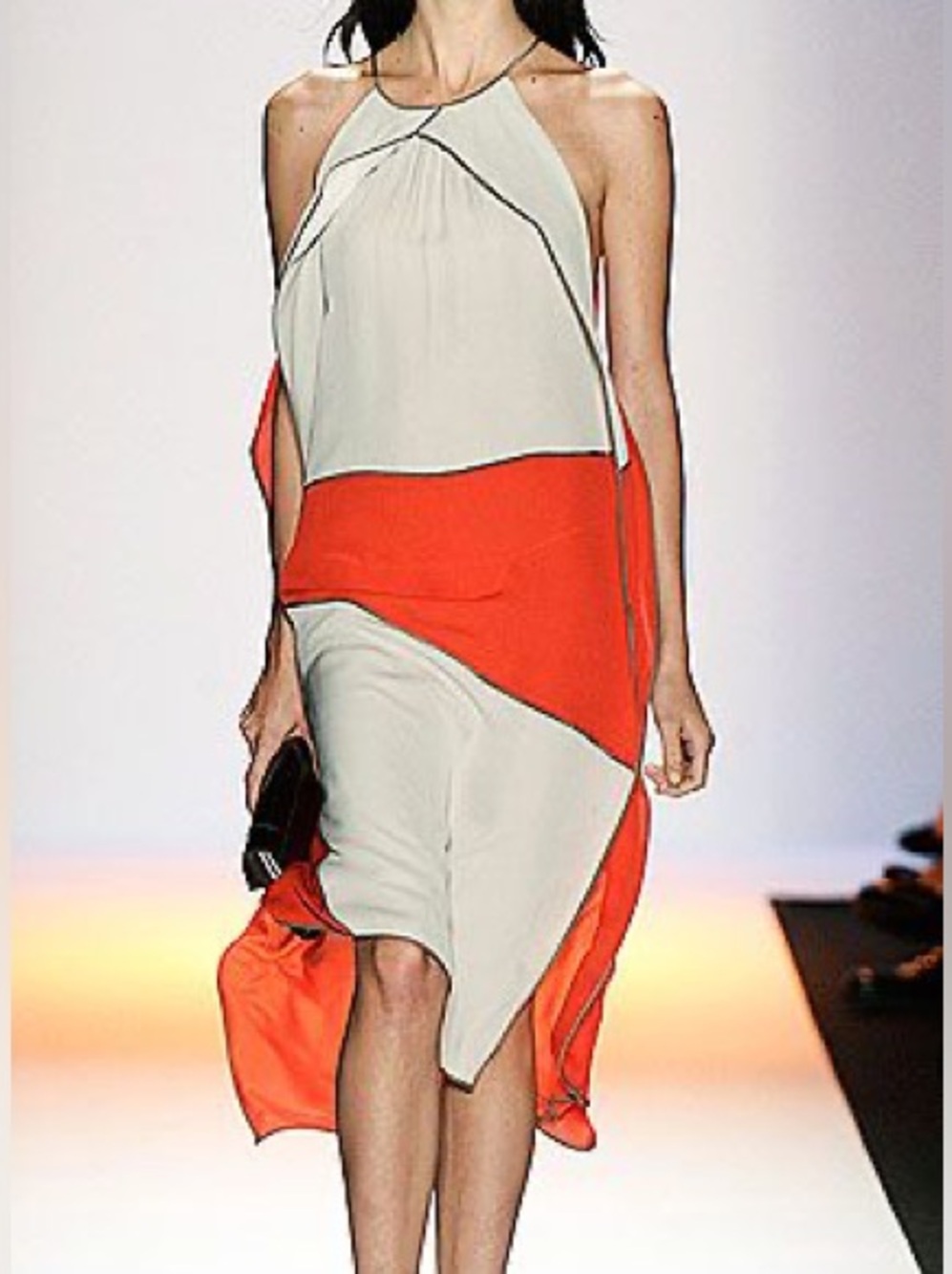 Sleeveless Colorblock Halter Dress in Cream and Orange